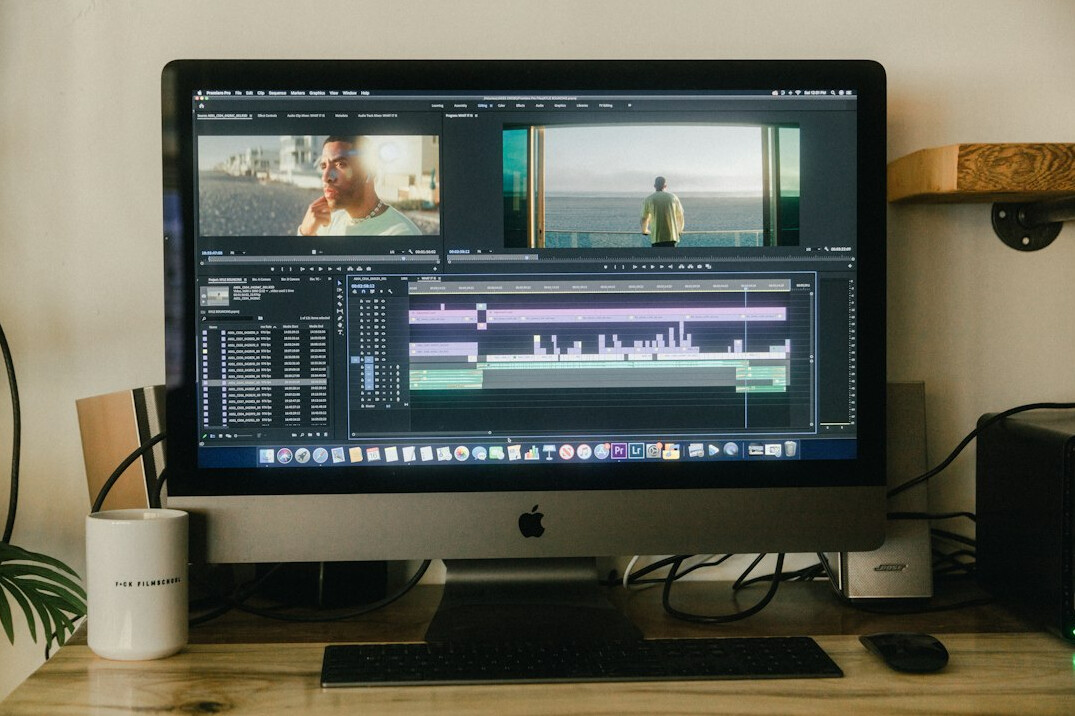 professional video editor at computer